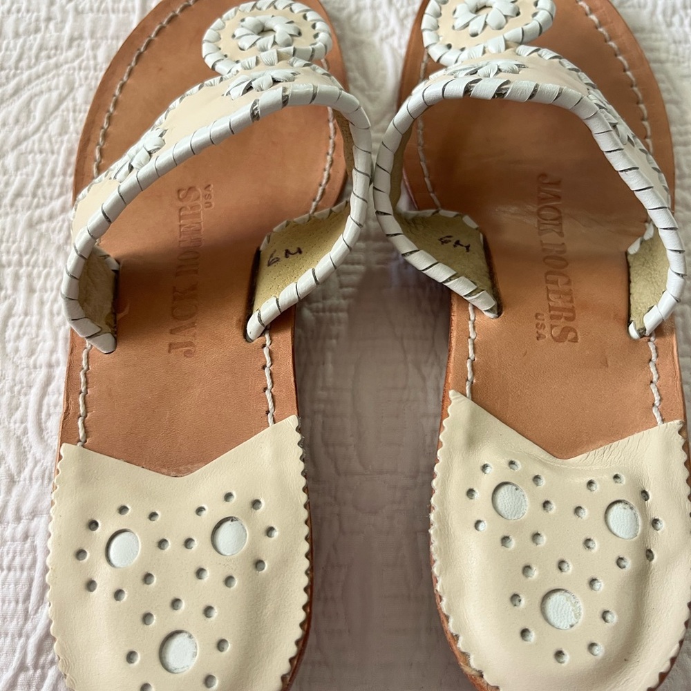 Jack Rogers Cream and Tan Wedges size 6 made in USA - Picture 2 of 5
